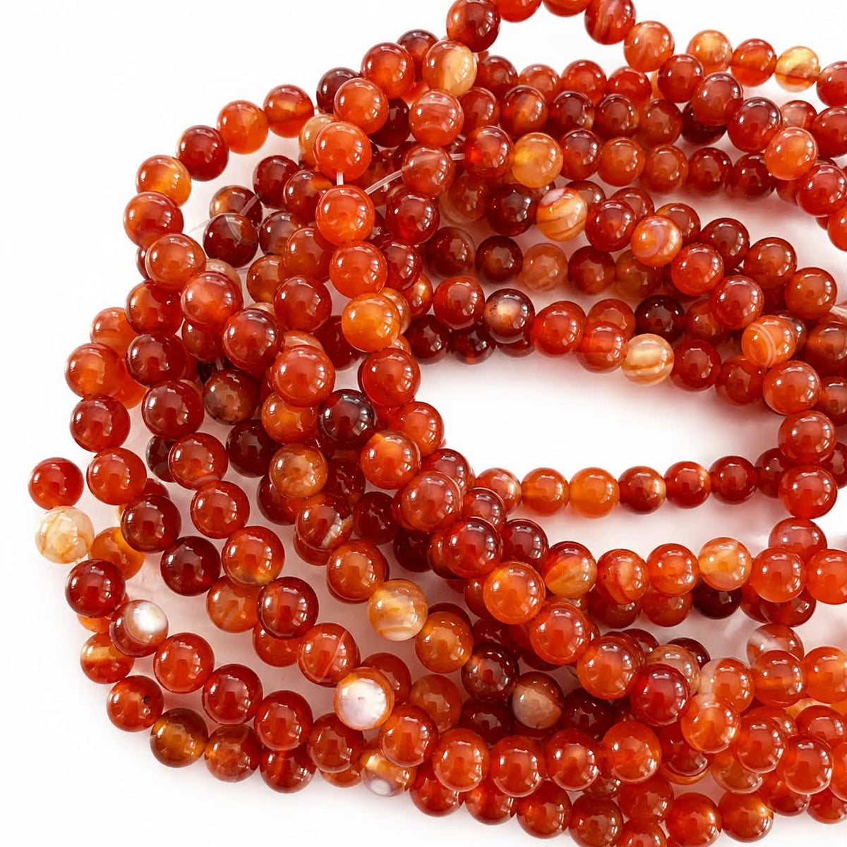 Strand of Red Laced Agate Gemstone Beads - Size 6mm