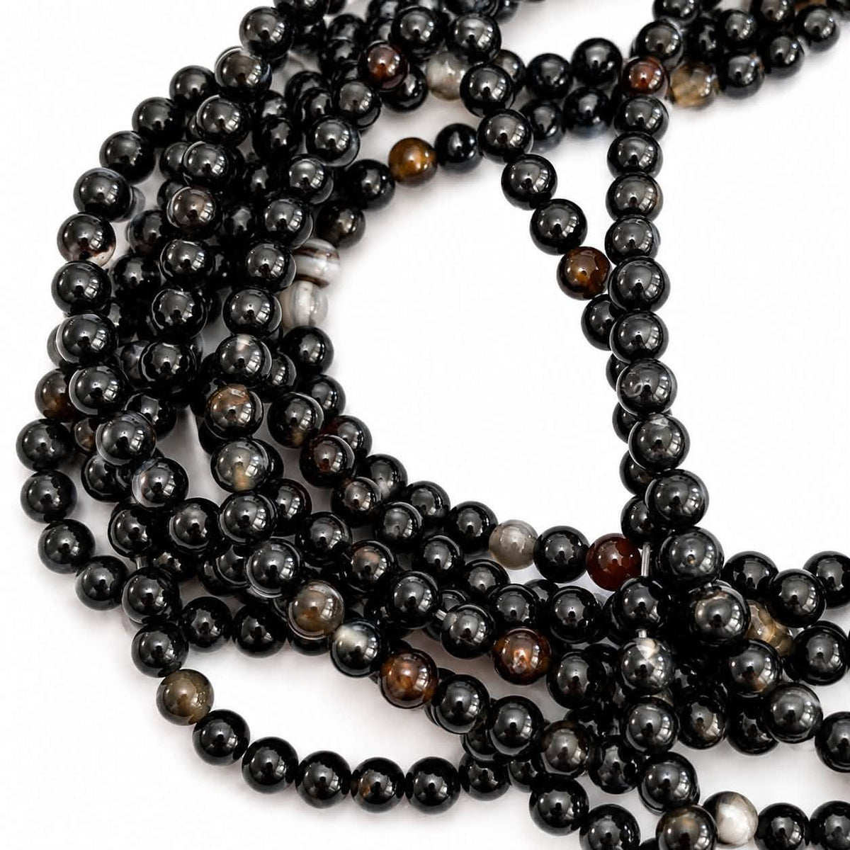 Strand of Black Laced Agate Gemstone Beads - Size 4mm