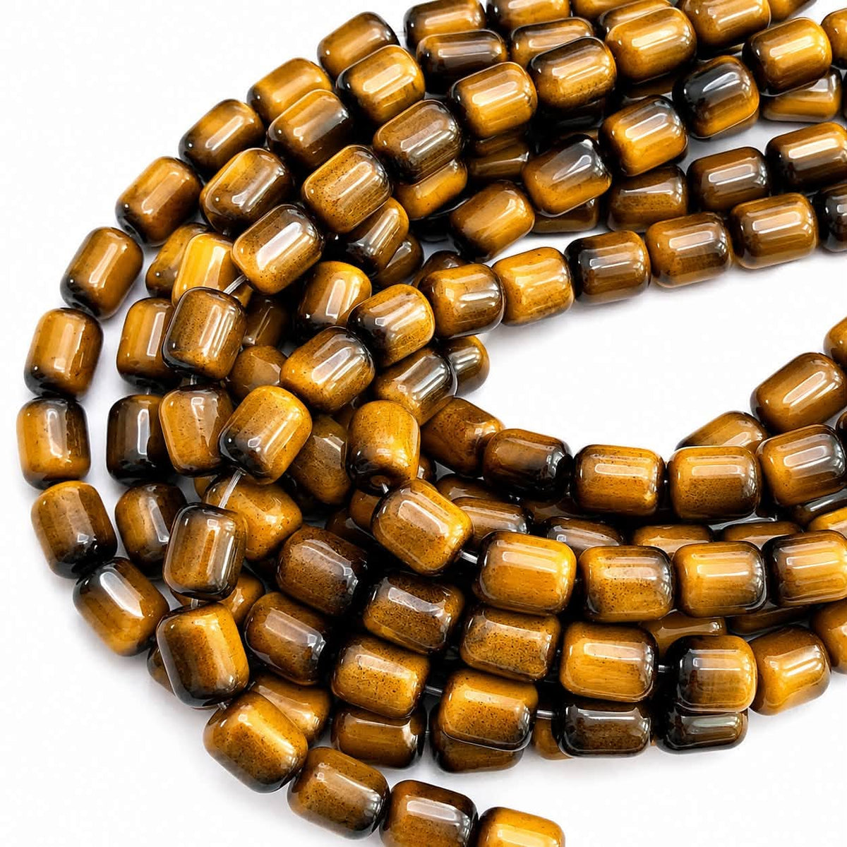 Strand of Tiger Eye Glass Barrel Beads - Size 9x8mm