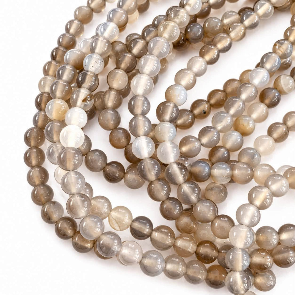Strand of Gray Laced Agate Gemstone Beads - Size 6mm