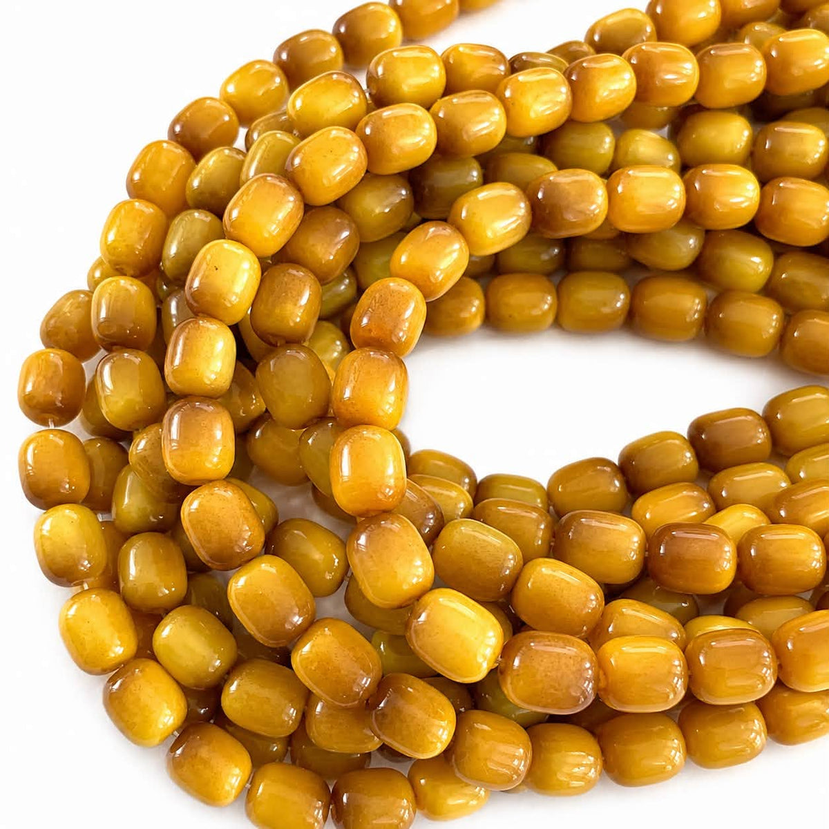 Strand of Tiger Eye Glass Barrel Beads - Size 9x8mm