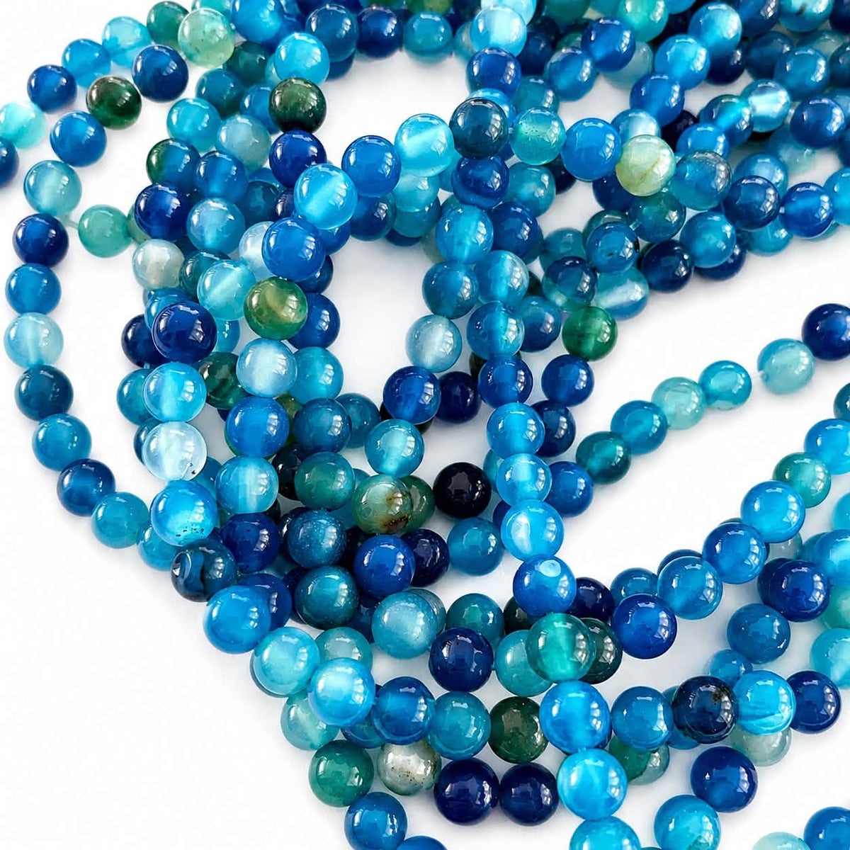 Strand of Blue Laced Agate Gemstone Beads - Size 6mm