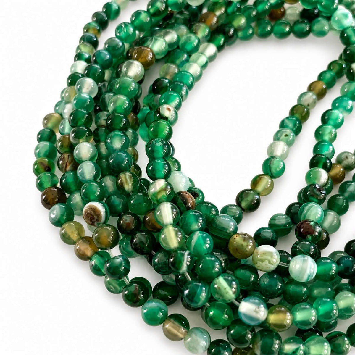 Strand of Green Laced Agate Gemstone Beads - Size 4mm