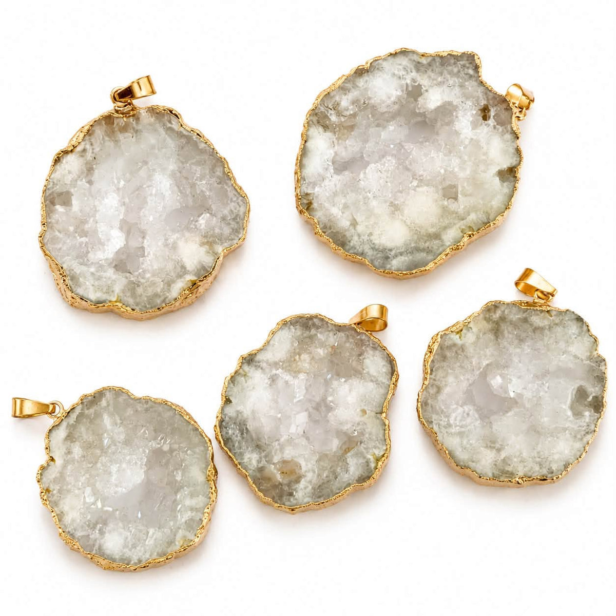Agate Gemstone Gold Plated Cluster - Sizes Between 43 & 50mm