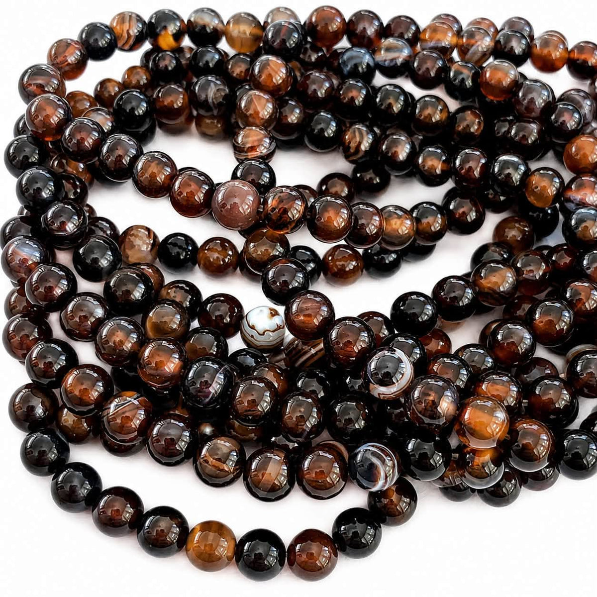 Strand of Coffee Laced Agate Gemstone Beads - Size 6mm