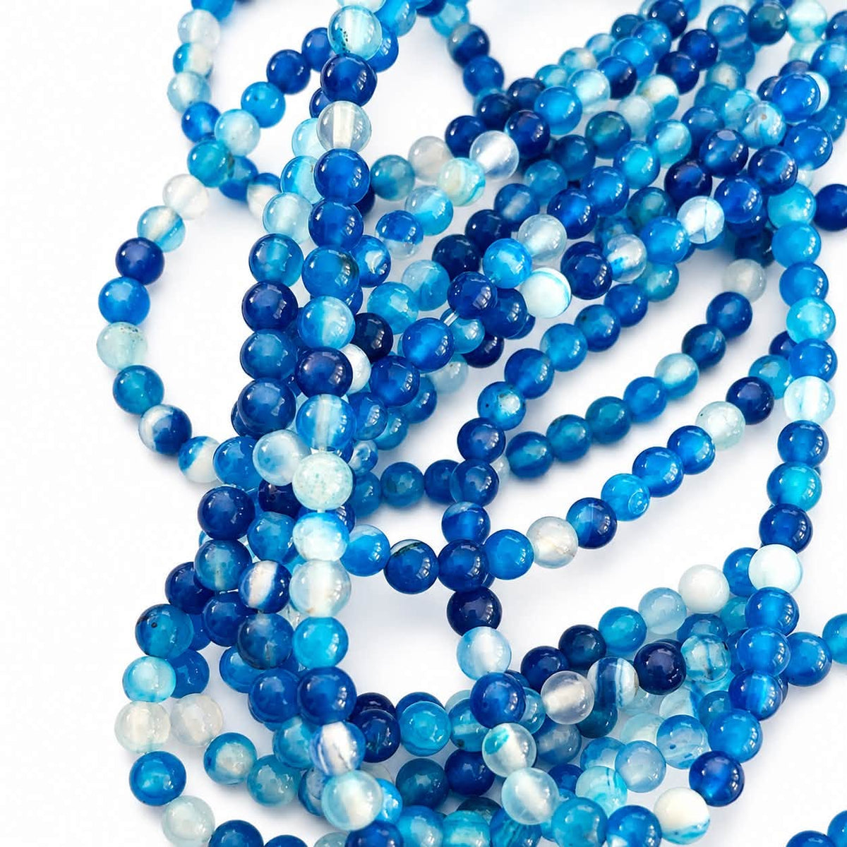 Strand of Blue Laced Agate Gemstone Beads - Size 4mm