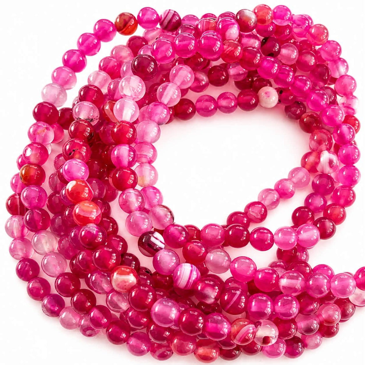 Strand of Pink Laced Agate Gemstone Beads - Size 6mm