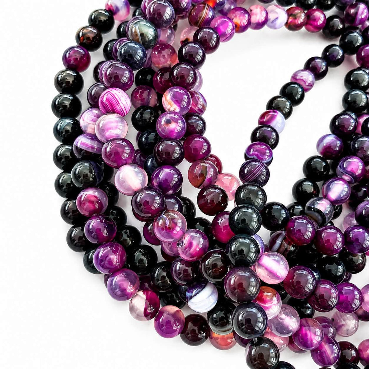Strand of Purple Laced Agate Gemstone Beads - Size 6mm