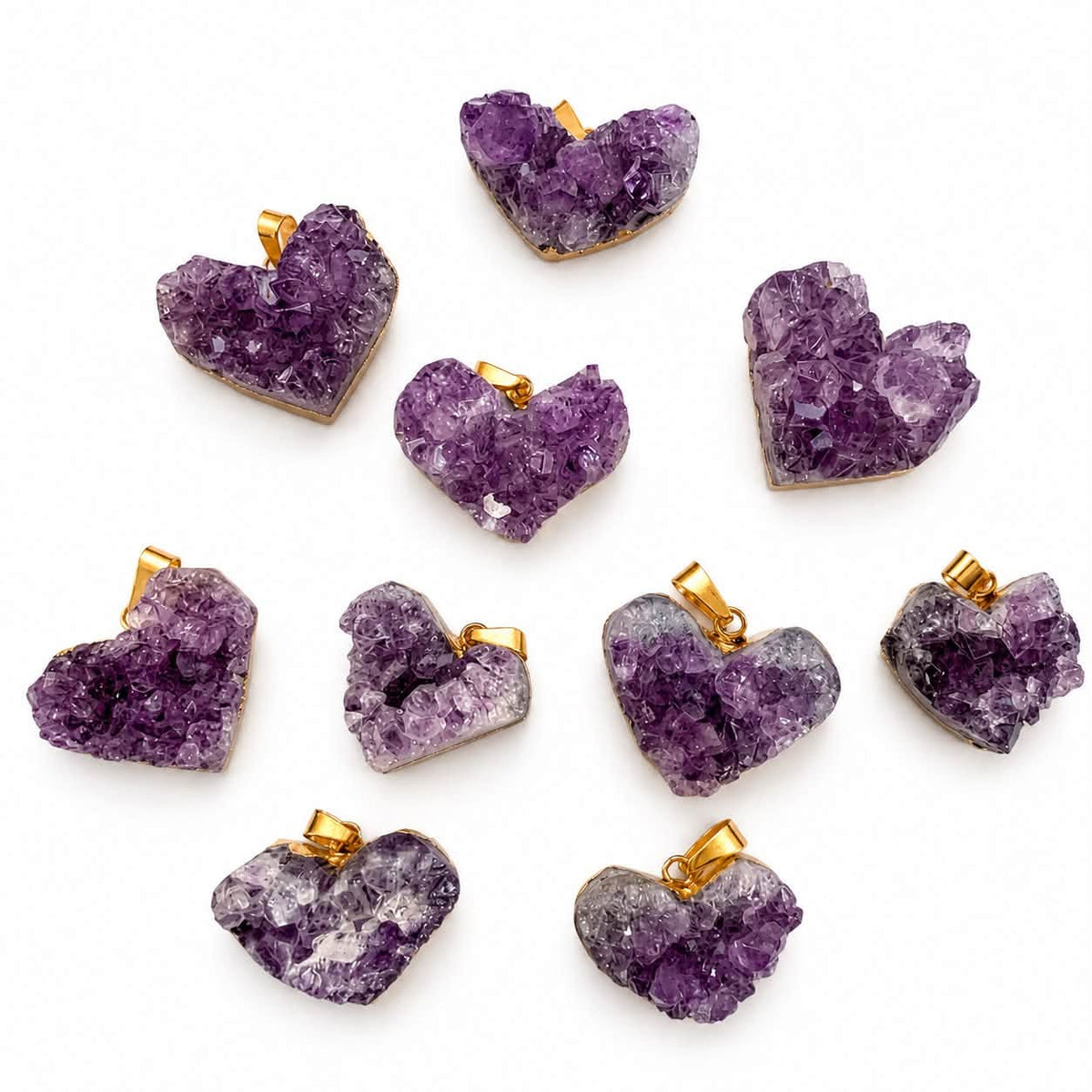 Amethyst Cluster Heart Gemstone Gold Plated - Size 30mm