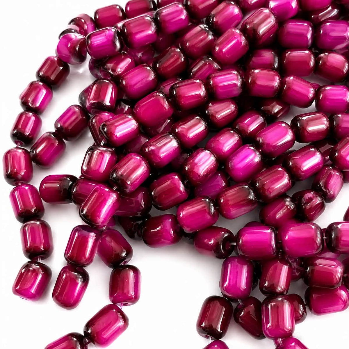 Strand of Tiger Eye Glass Barrel Beads - Size 9x8mm