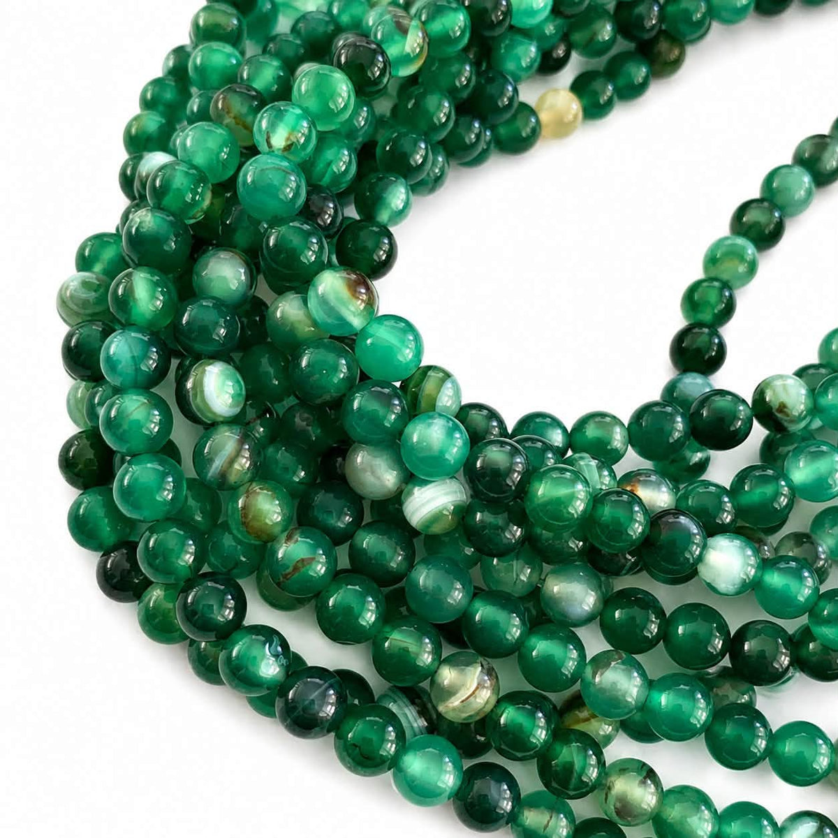 Strand of Green Laced Agate Gemstone Beads - Size 6mm