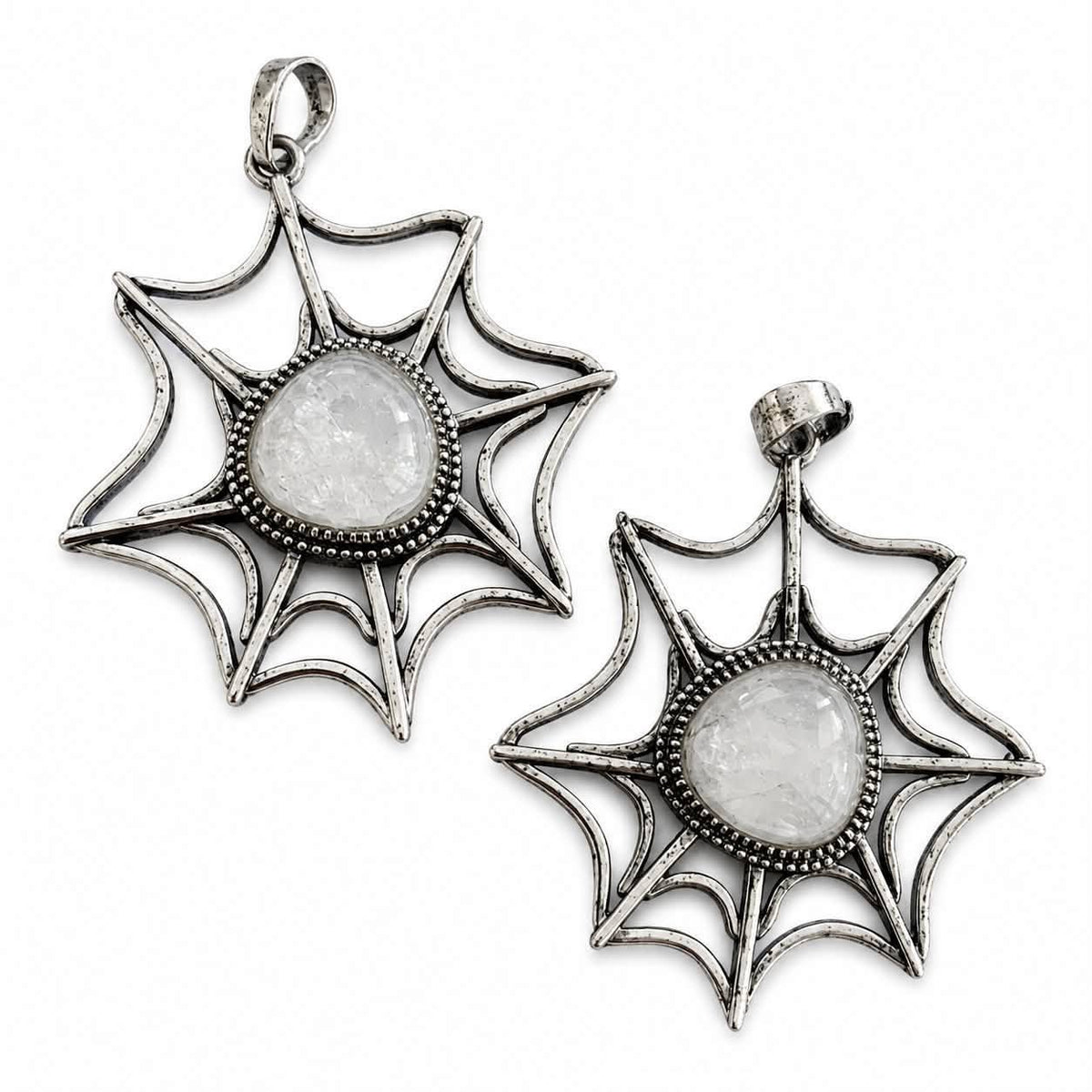 Spider Webb Quartz Gemstone Pendant - Size 45mm