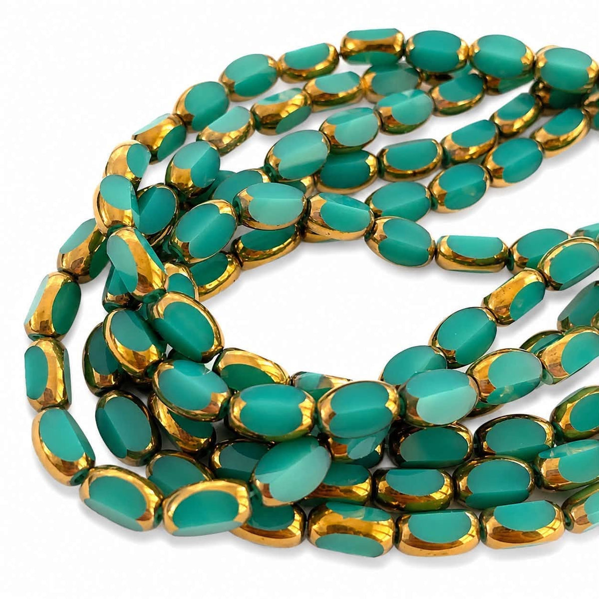 Strand of Glass Beads With Golden Edge - Size 8x5mm