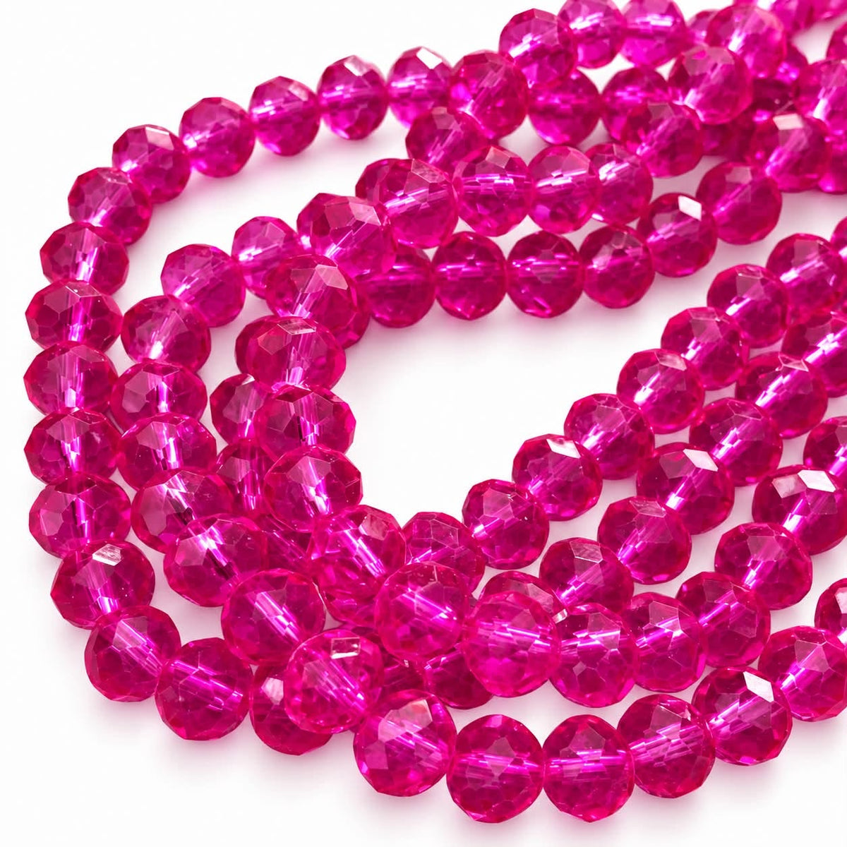 Strand of Hot Pink Glass Beads - Size 8mm