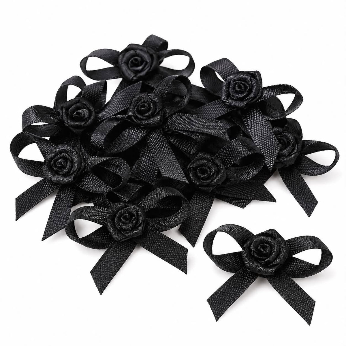 Black Ribbon Bow with Rose Centre - 6 Pack
