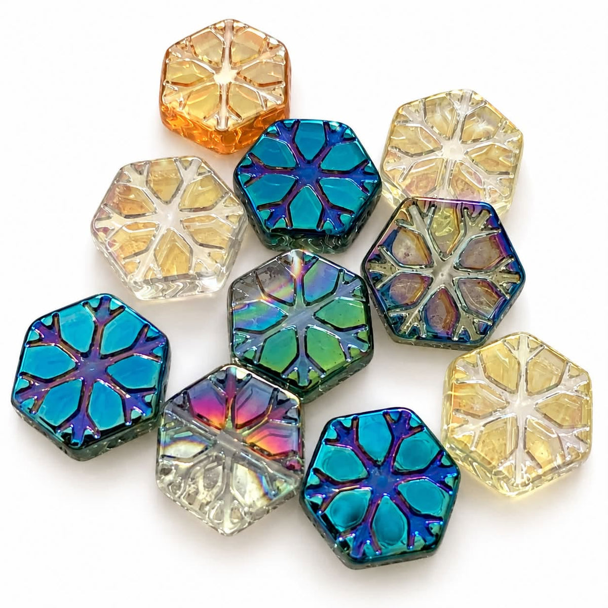 Hexagonal Mixed Glass Beads - 10 Pack