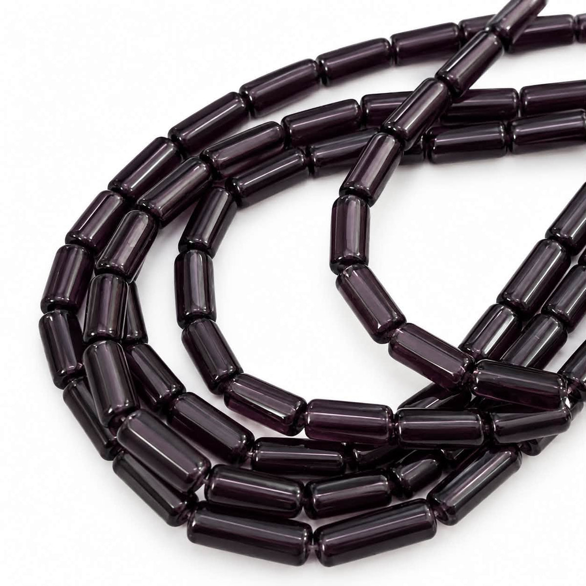 Strand of Dark Purple Cylindrical Tube Shape Glass Beads - 10x4mm