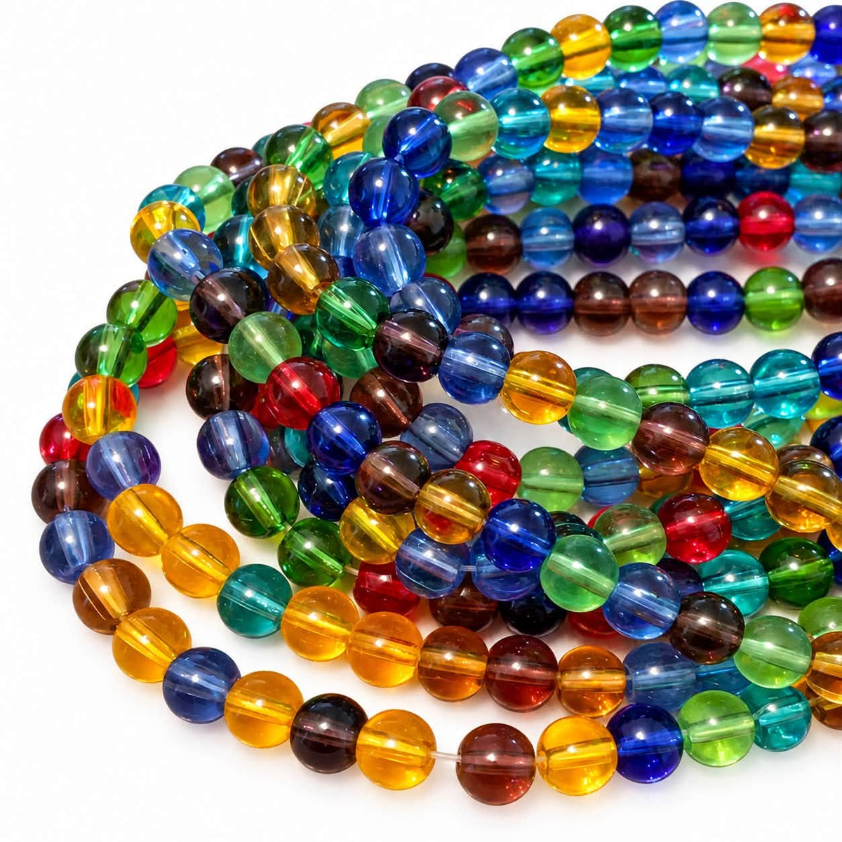 Strand Of Round Mixed Colour Glass Beads 6mm
