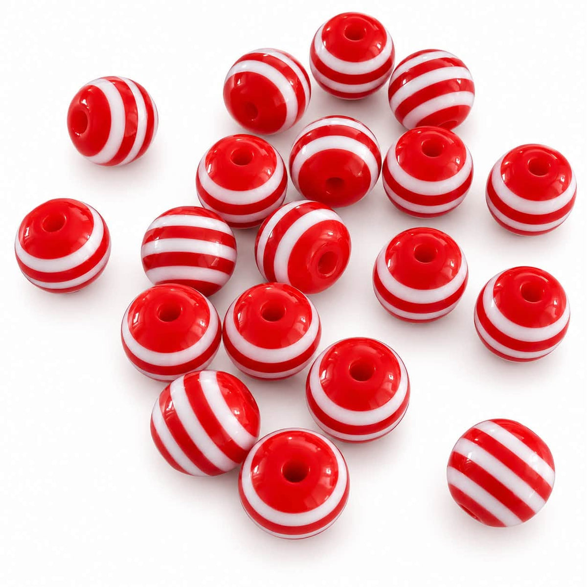 Red Striped 10mm Beads - 20 Pack