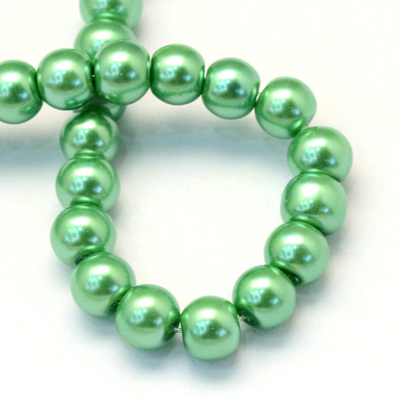 Strand of Pearlised Sea Green Glass Beads - Size 8mm