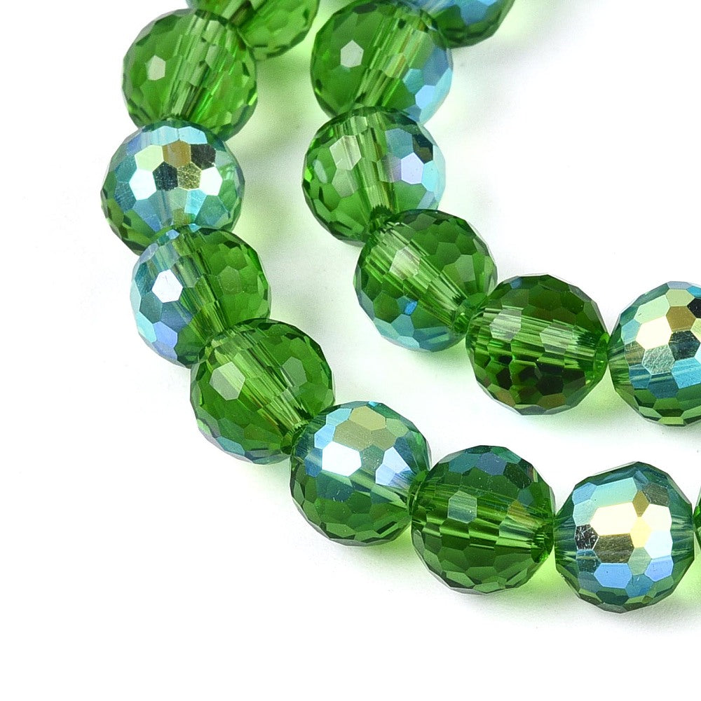 Strand of Faceted Green Glass Beads - 8mm