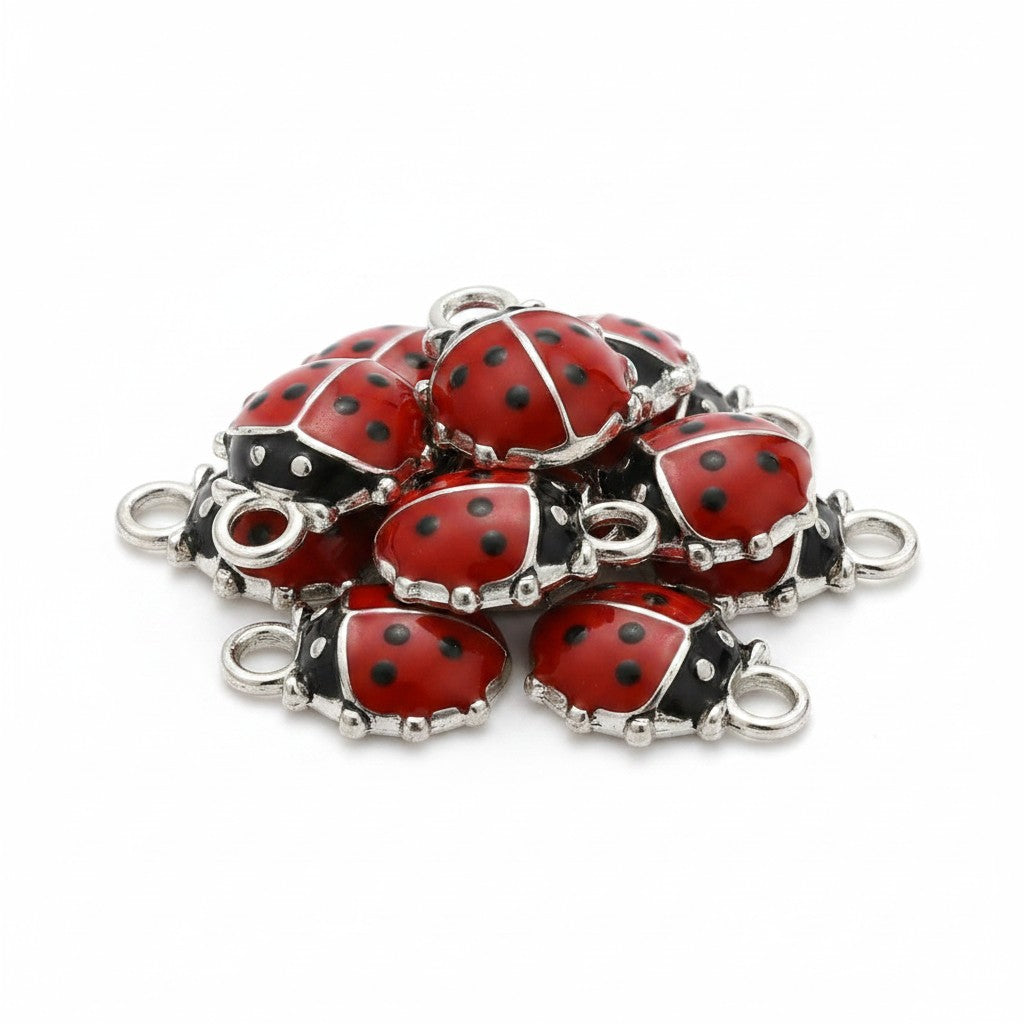 Ladybug Platinum Enamel Charms - Pack of 5