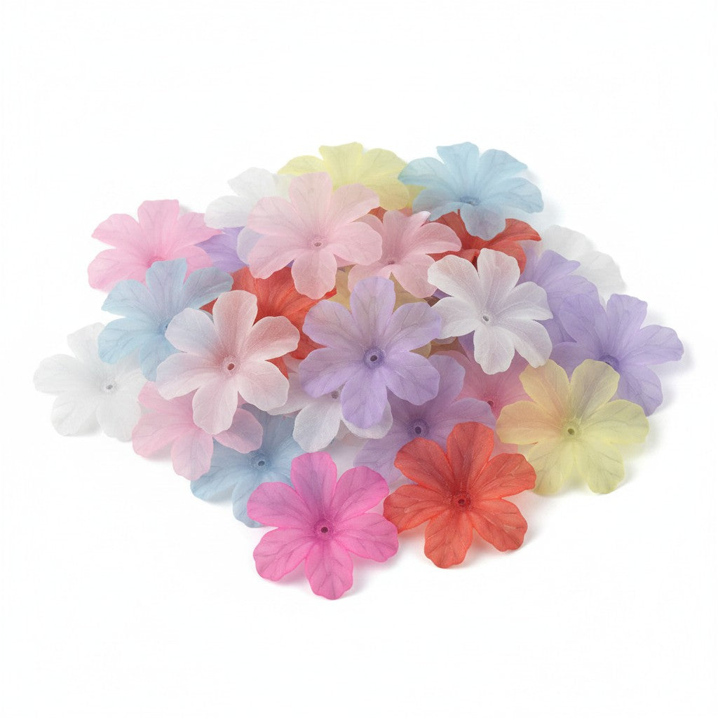 Mixed Coloured Flower Acrylic Beads - Pack of 10