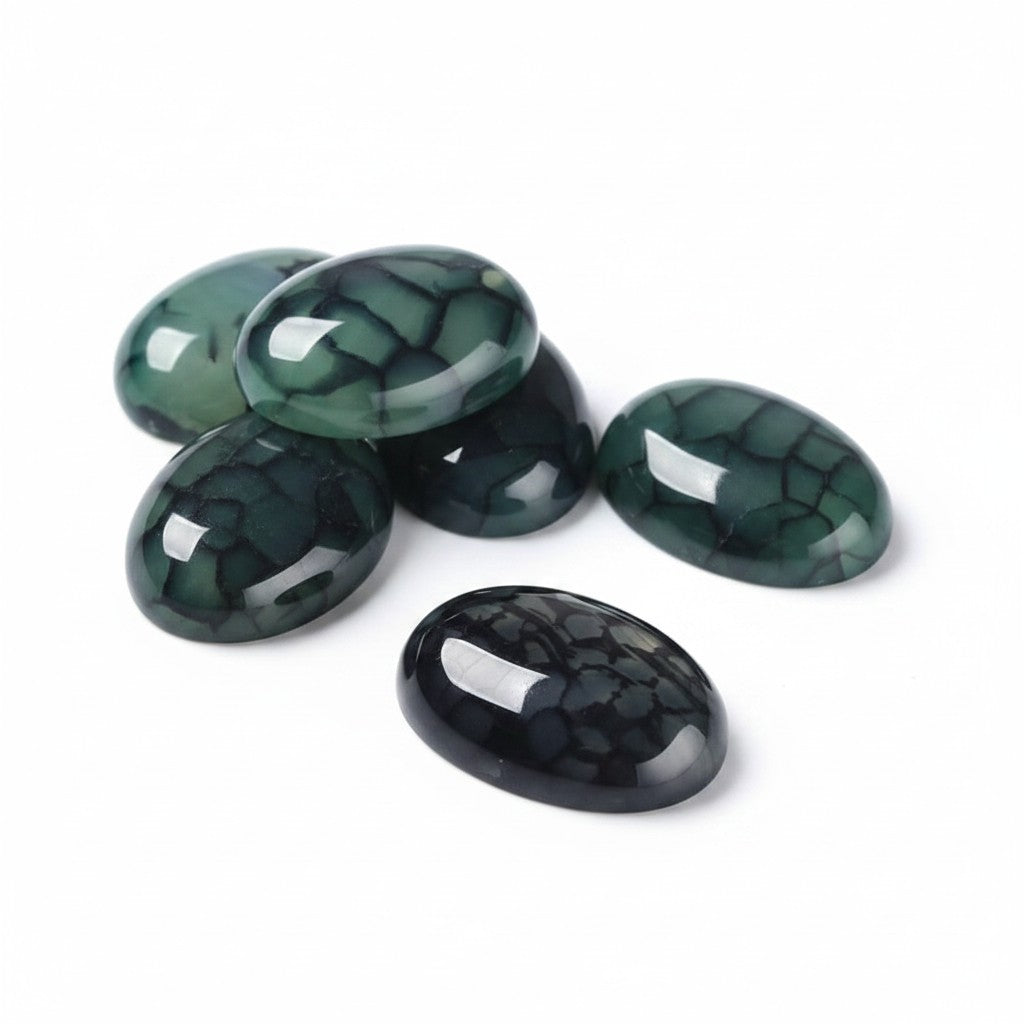 Dragon Veins Gemstone Oval Cabochons Dark Cyan - 40x30mm