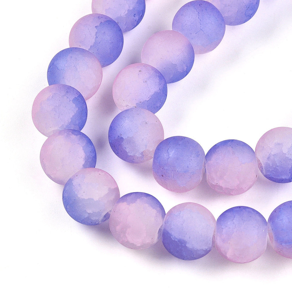 Strand Of Round Two Tone Mauve Frosted Crackle Beads 10mm