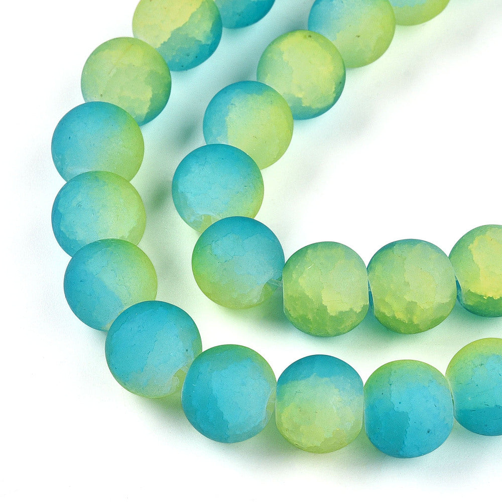 Strand Of Round Two Tone Dark Turquoise Frosted Crackle Beads 10mm