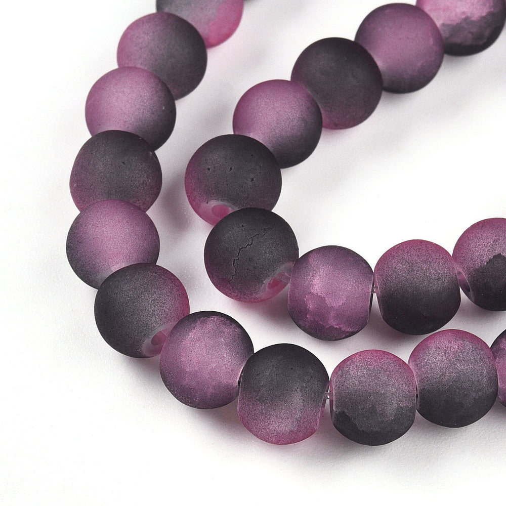 Strand Of Round Two Tone Hot Pink Frosted Crackle Beads 6mm