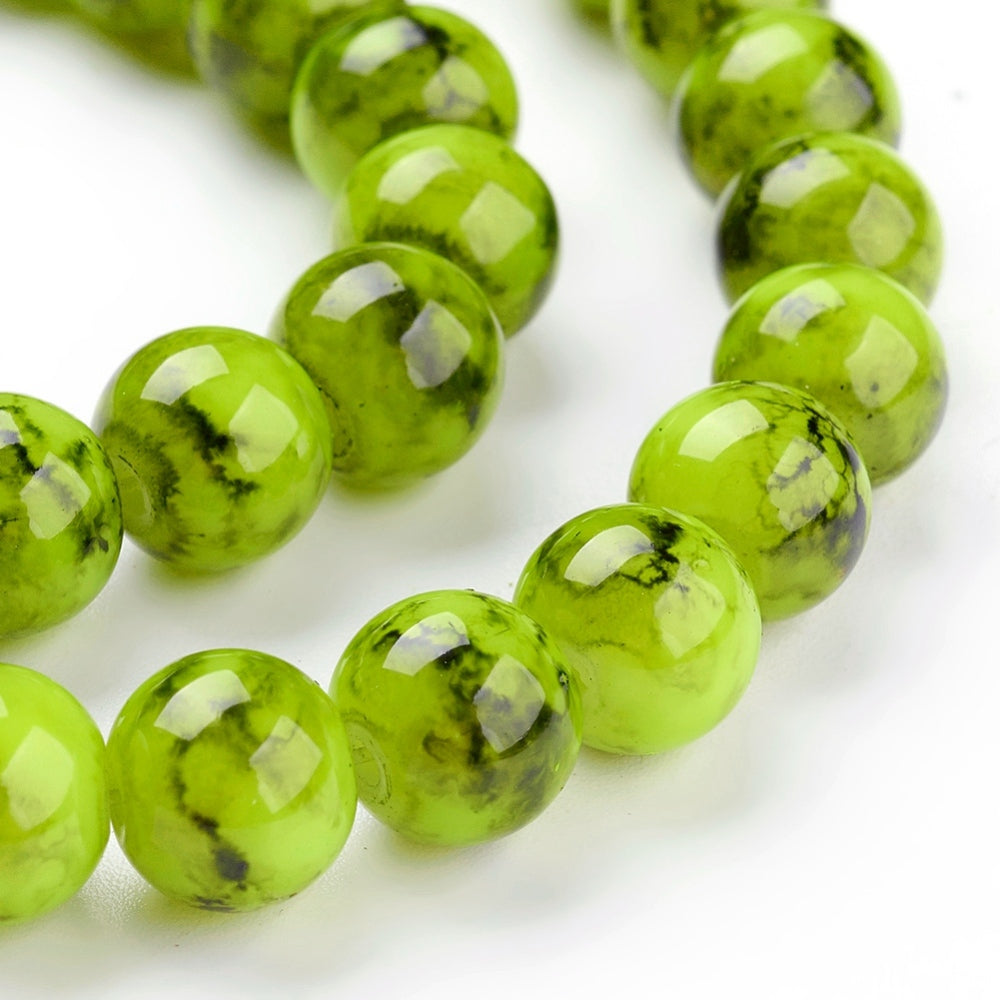 Strand of Green Yellow Glass Beads - 8mm