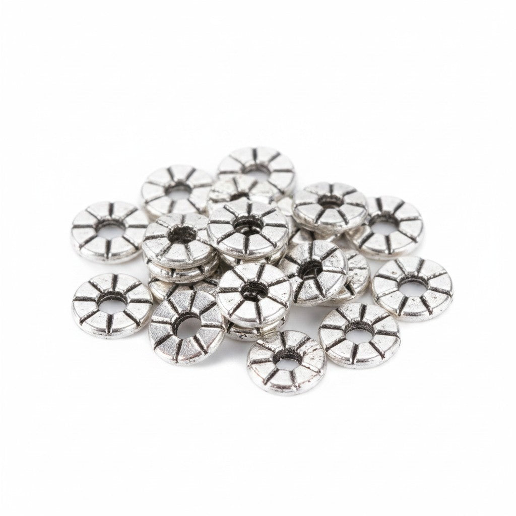 Plum Blossom Antique Silver Spacer Beads - Pack of 20