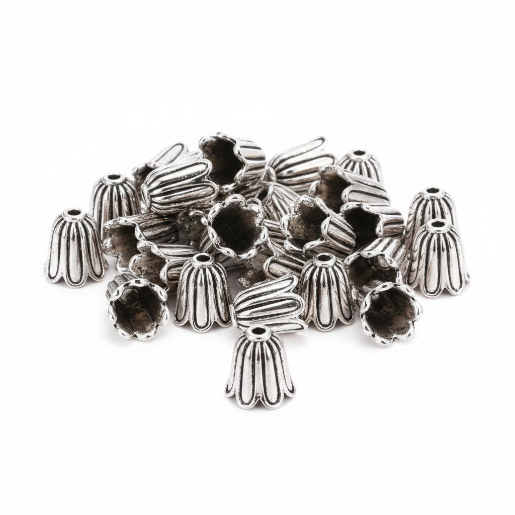 Flower Silver Tone 10mm Bead Caps - Pack of 20