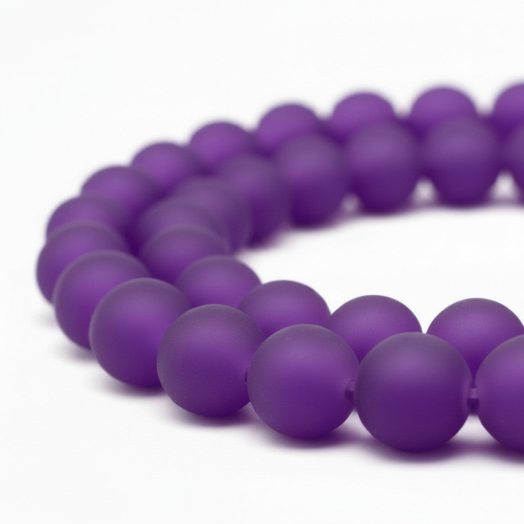 Strand of Frosted Purple Round Glass Beads - 8mm