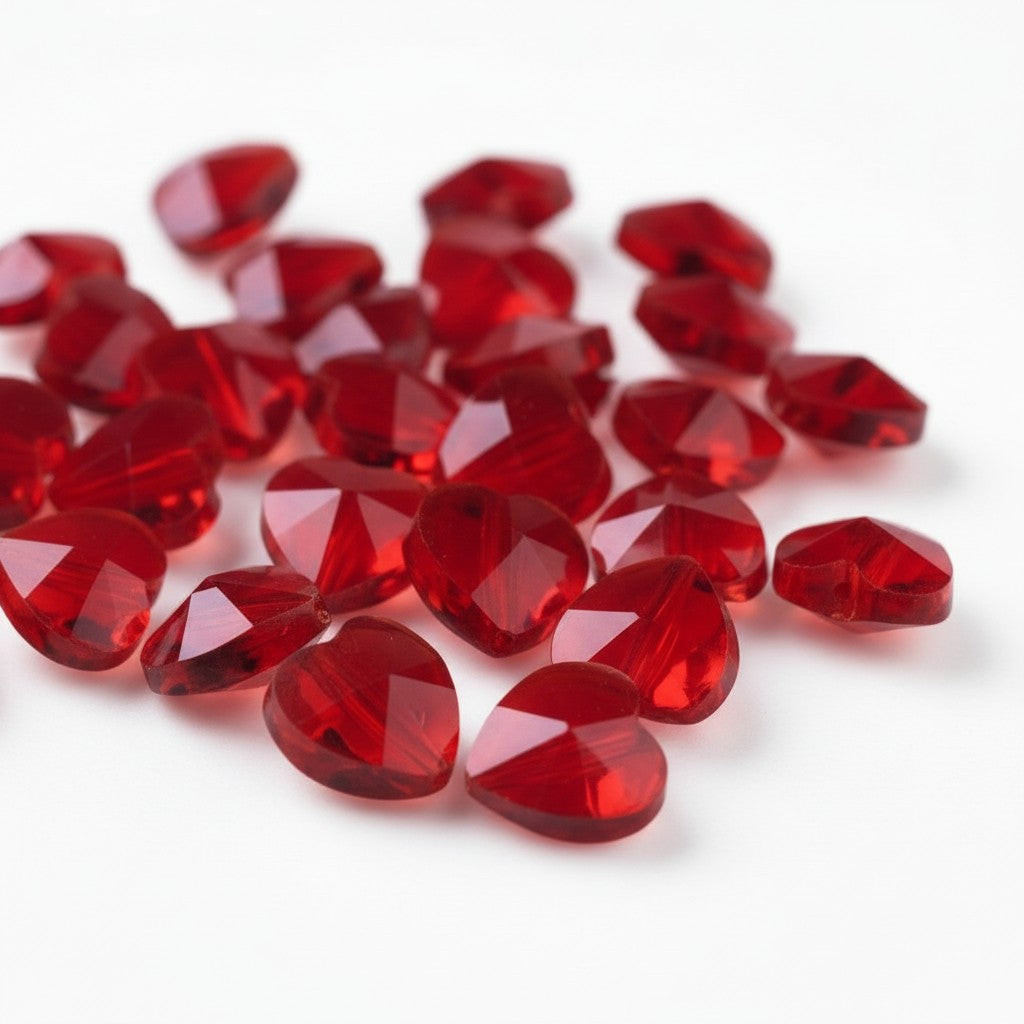Glass Red Heart Beads - Pack of 10