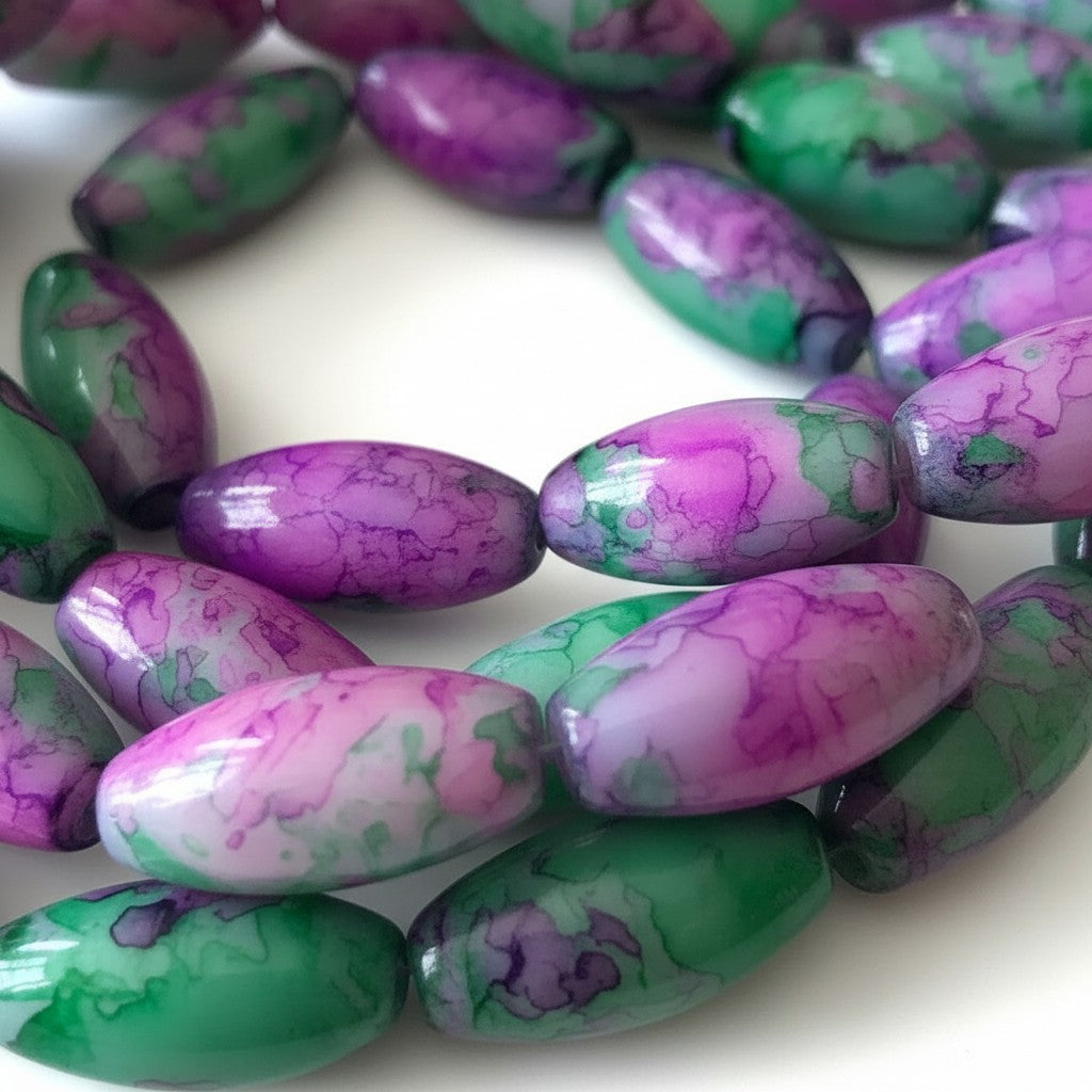 Strand of Lustered Violet Glass Beads Oval - 22x10mm