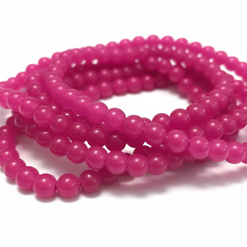 Strand of Hot Pink Glass Beads - Size 6mm