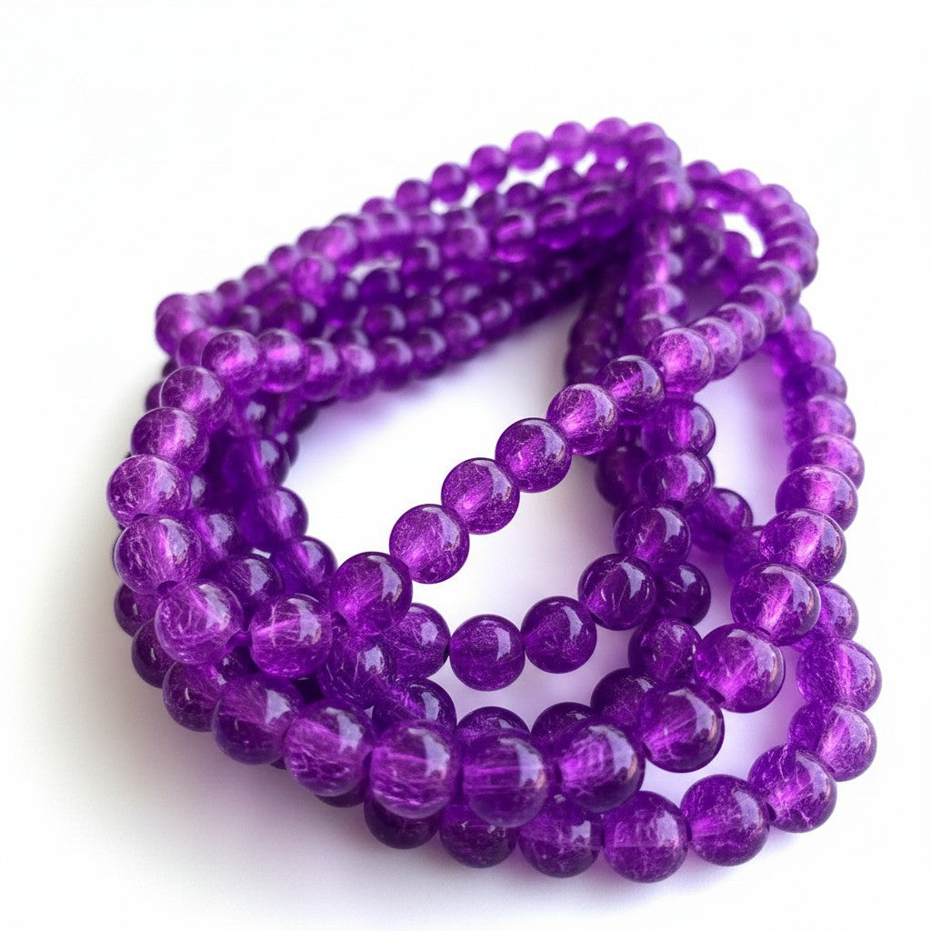 Strand of Purple Glass Crackle Beads - Size 8mm