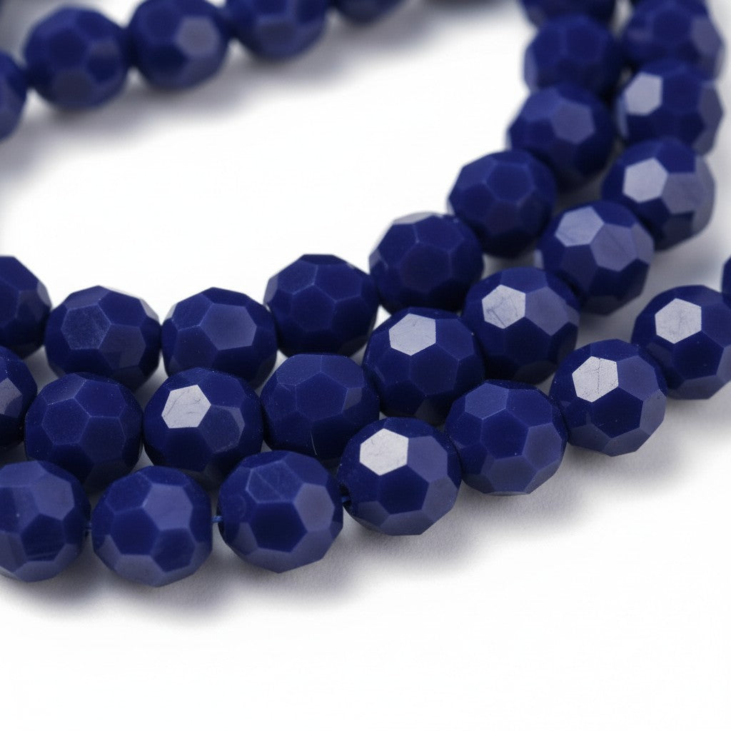 Strand of Faceted Marine Blue Glass Beads - 8mm