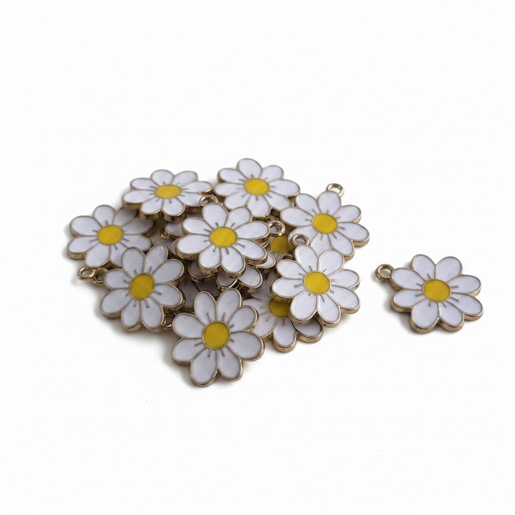 Daisy Flower Enamel Charms - Pack of 10