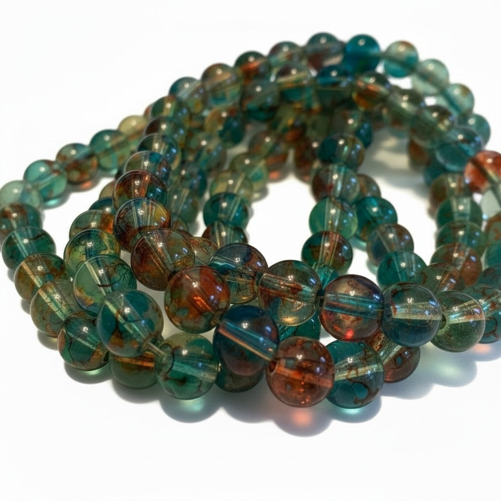 Strand of Sea Green Glass Beads - Size 8mm