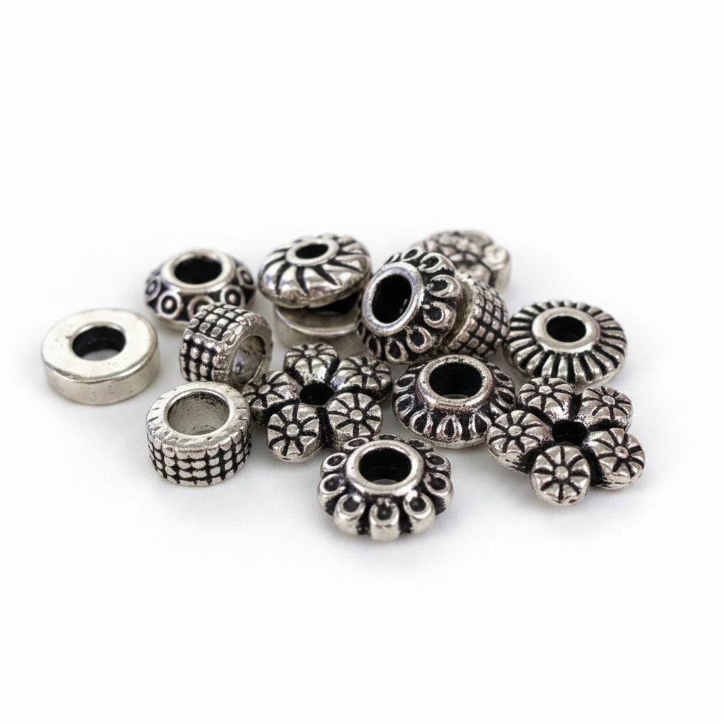 Spacer Beads Antique Silver Mixed - Pack of 10