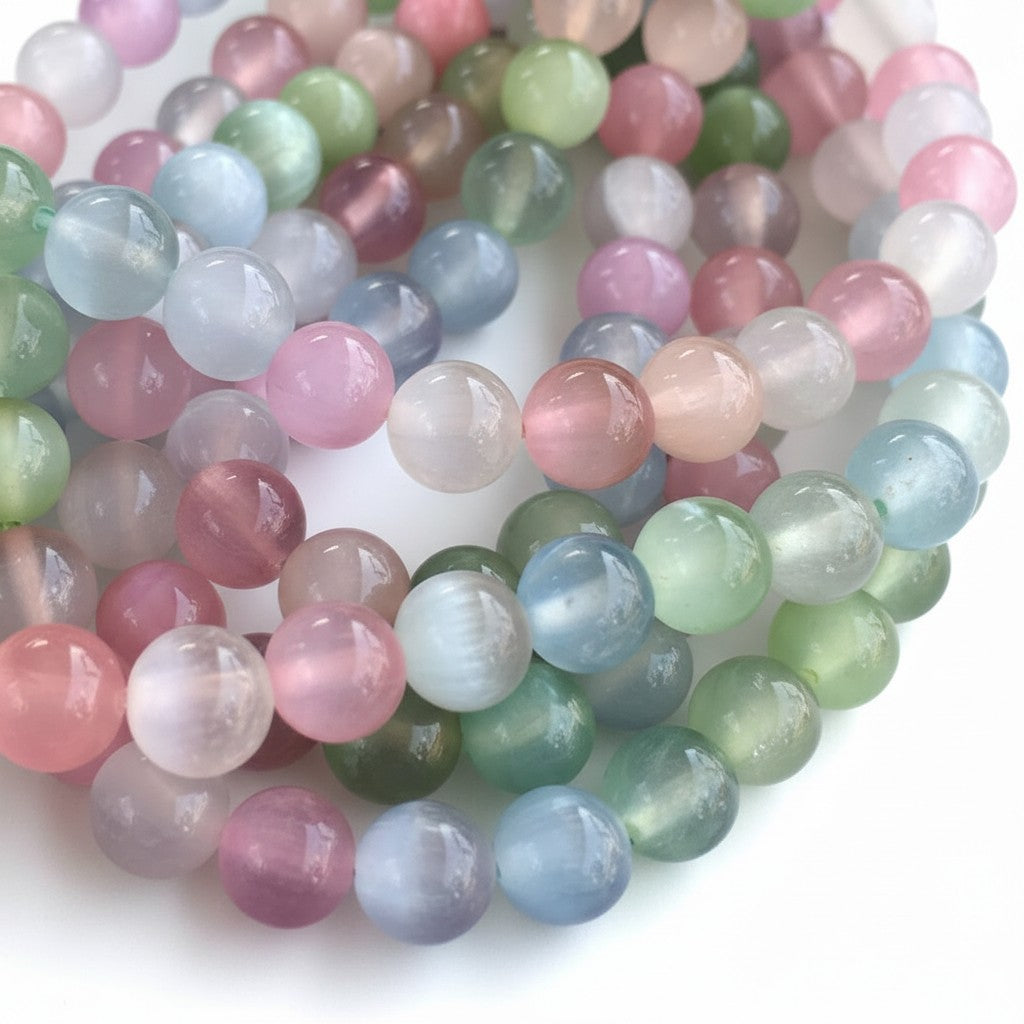 Strand of Selenite Gypsum Gemstone Beads - Size 8mm