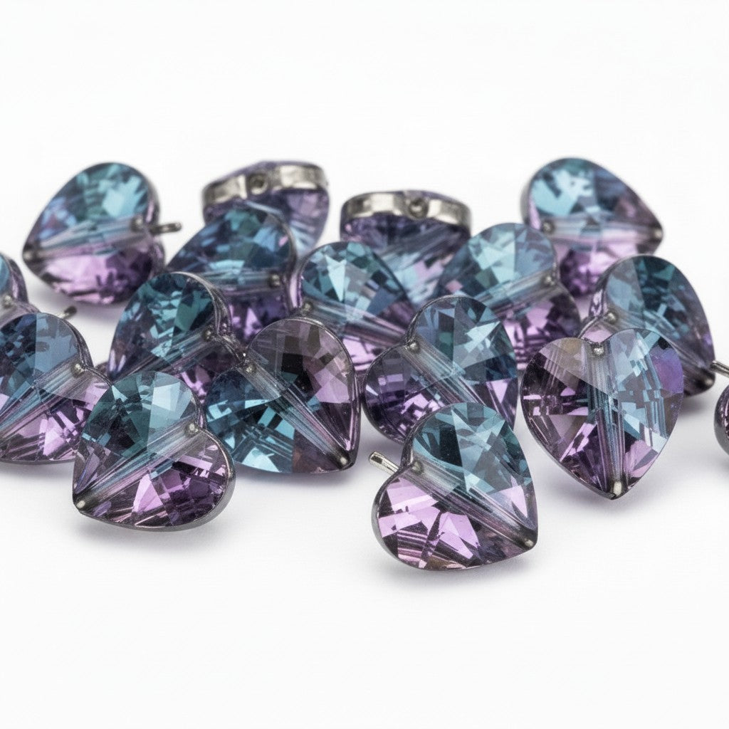 Glass Purple Heart Beads - Pack of 10
