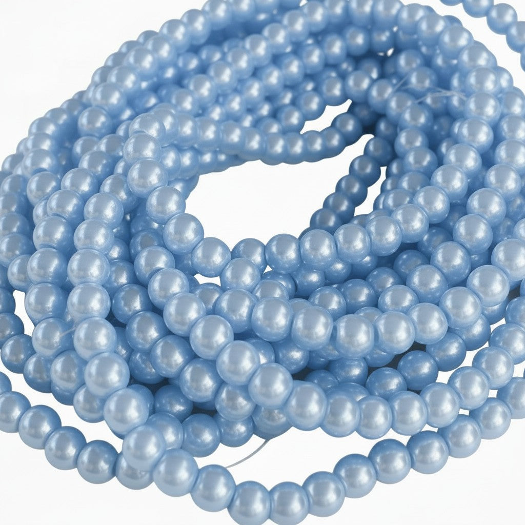 Strand of Glass Pearl Ice Blue Beads - Size 6mm