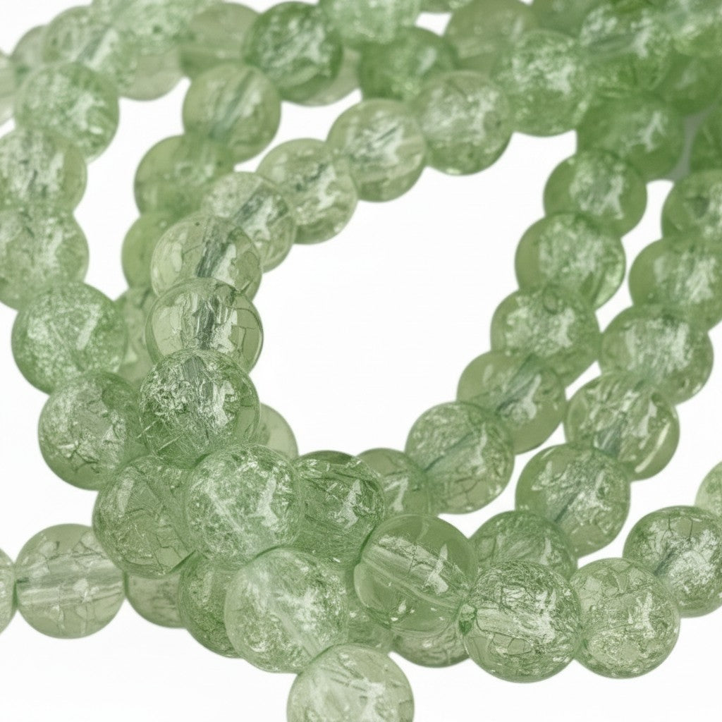 Strand of Green Glass Crackle Beads - Size 8mm