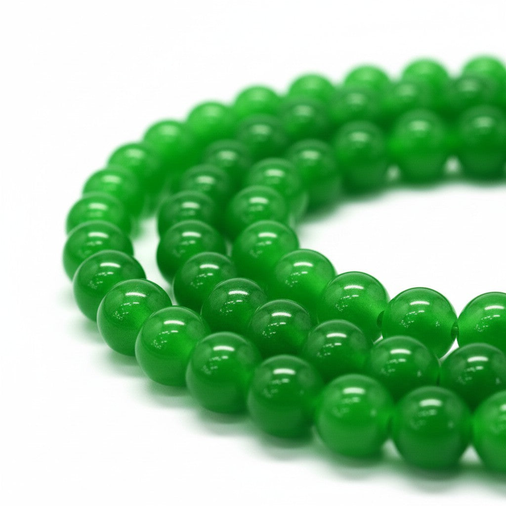 Lustered Glass Green Beads Round - 6mm