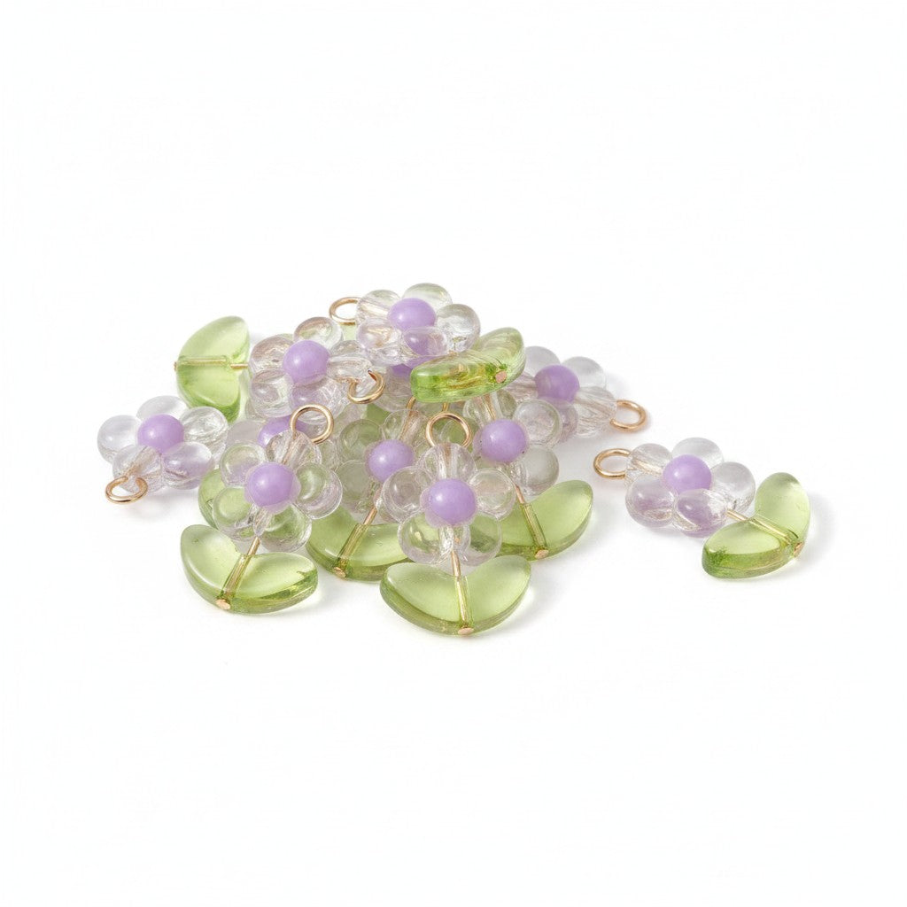Flower Glass & Acrylic Charm - Size 22mm