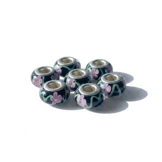 Floral Troll European Glass Silver 925 Bead - Size 14mm
